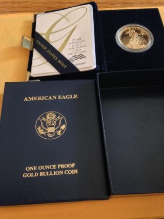 2008 W Gold $50 American Eagle 1 Oz Proof Coin And. photo