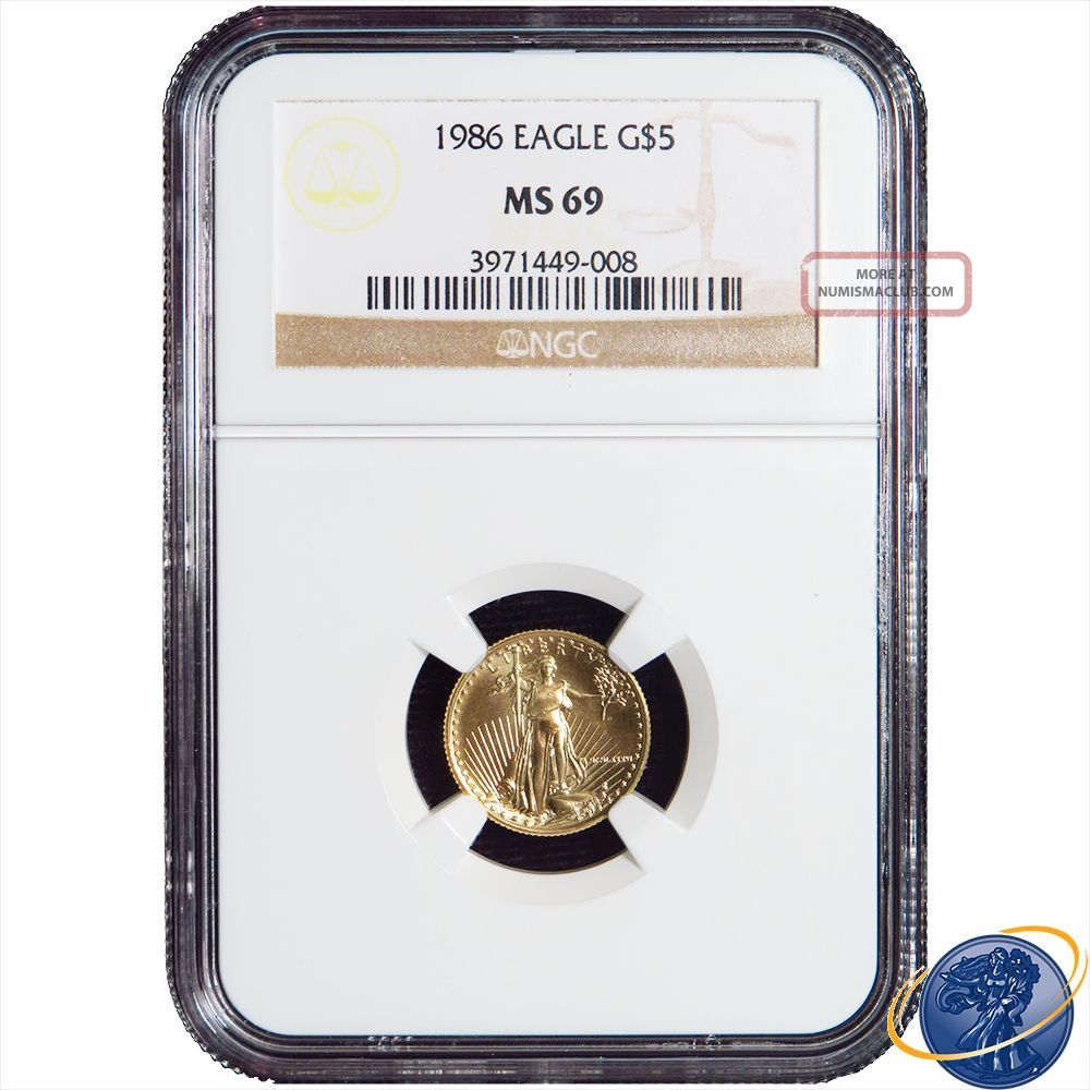 1986 $5 American Gold Eagle 1/10 Oz. Ngc Ms69 (brown Label)