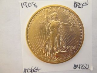 1908 $20 Saint Gaudens Gold Double Eagle Gem Brilliant Uncirculated Kens photo