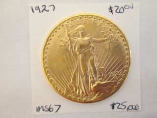 1927 $20 Saint Gaudens Gold Double Eagle Gem Brilliant Uncirculated Kens photo