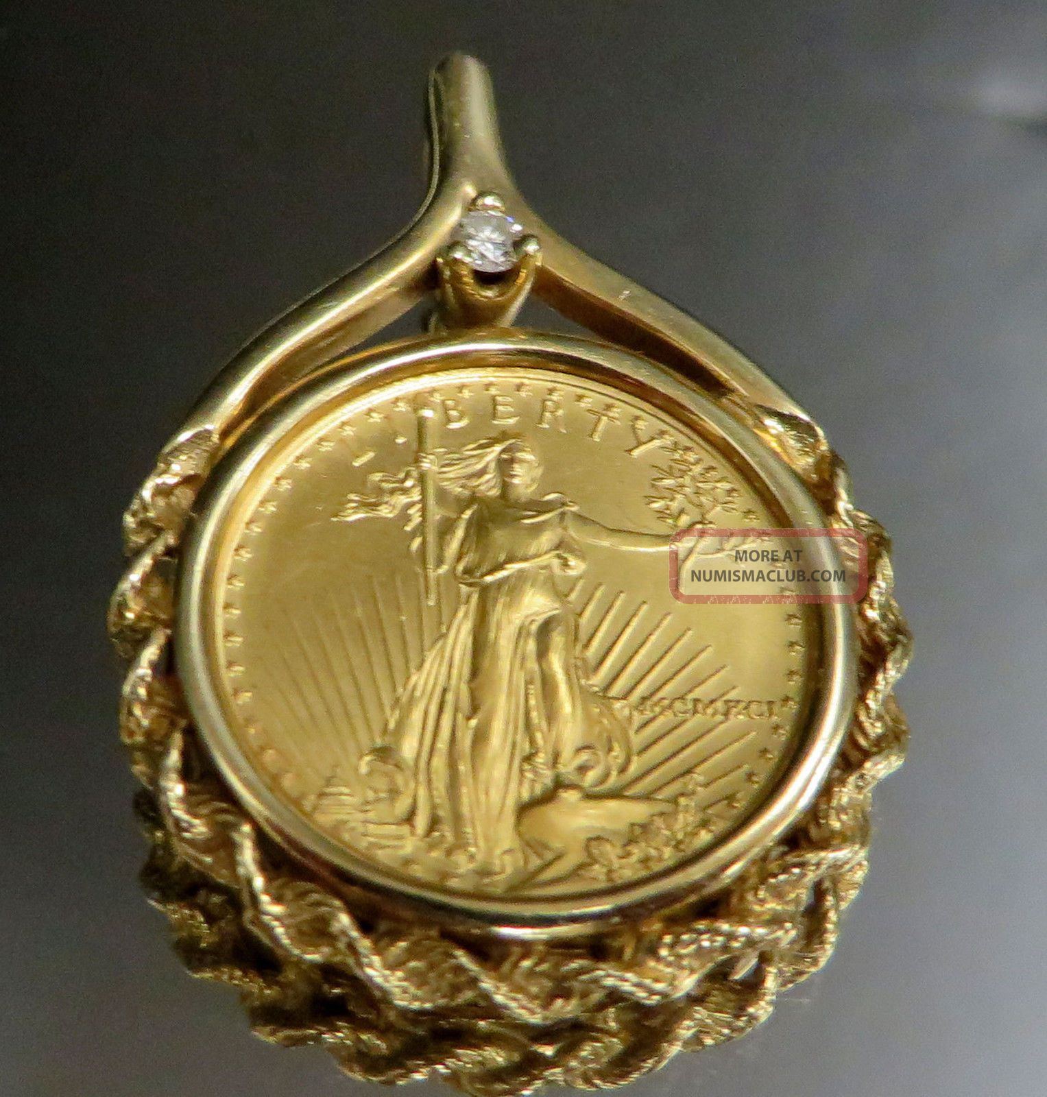 1991 1 10 Oz 5 Gold Eagle Coin Pendant Bezel Diamond Necklace Rope 1991-1-10-oz-5-gold-eagle-coin-pendant-bezel-diamond-necklace-rope