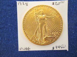 1928 $20 Saint Gaudens Gold Double Eagle Gem Brilliant Uncirculated photo