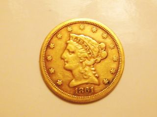 1861 2 1/2$ Gold Xf 2.  5$ Gold $2 1/2 photo