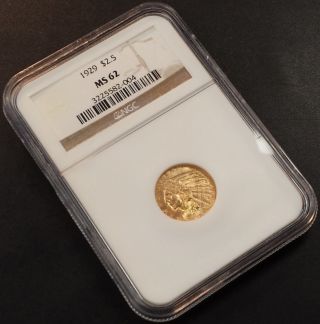 1929 Indian Head $2.  50 Gold Piece Ngc Certified Ms 62 (two And One Half Dollar) photo