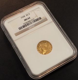 1928 Indian Head $2.  50 Gold Piece Certified Ngc Ms 62 (two And One Half) photo