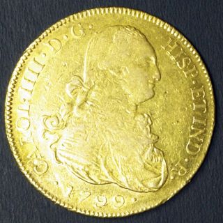 Potosi Gold Doubloon Charles Iv 8 Esc 1799 Vf/bolivia Doblon Oro Carlos Iv 1799 photo