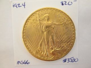 1924 $20 Saint Gaudens Gold Double Eagle Gem Brilliant Uncirculated Kens photo