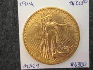 1914 $20 Saint Gaudens Gold Double Eagle Gem Brilliant Uncirculated photo