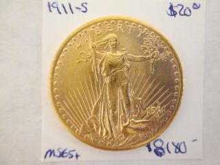 1911 - S $20 Saint Gaudens Gold Double Eagle Gem Brilliant Uncirculated Kens photo