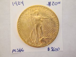 1924 $20 Saint Gaudens Gold Double Eagle Gem Brilliant Uncirculated Kens photo