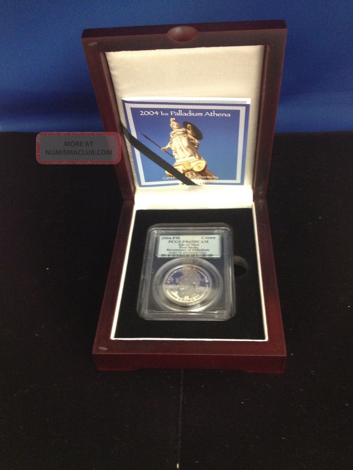 2004 - Pm Crown Isle Of Man 1 Ounce Palladium First Strike Proof 69 Dcam Pcgs Gold photo