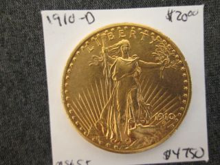 1910 - D $20 Saint Gaudens Gold Double Eagle Gem Brilliant Uncirculated photo