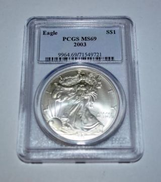 2003 $1 Silver American Eagle Pcgs Ms - 69 photo