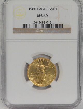 1986 $10 Dollar Eagle 1/4 Ozt.  Fine Gold Coin Unc Graded Ngc Ms 69 (720) photo