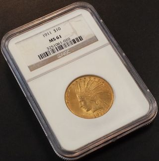 1911 Ten Dollar Indian Head Gold Piece Graded Ms 61 By Ngc (gold Eagle,  $10) photo