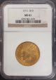 1911 Ten Dollar Indian Head Gold Piece Graded Ms 61 By Ngc (gold Eagle,  $10) Gold (Pre-1933) photo 1
