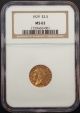 1929 Indian Head $2.  50 Gold Piece Certified Ms 62 By Ngc (two And One Half) Gold (Pre-1933) photo 1