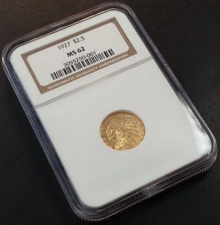 1927 Indian Head $2.  50 Gold Piece Certified Ms 62 By Ngc (two And One Half) photo