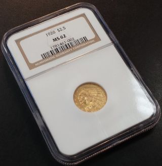 1926 Indian Head $2.  50 Gold Piece Certified Ms 62 By Ngc (two And One Half) photo