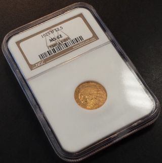 1925 D Indian Head $2.  50 Gold Piece Certified Ms 62 By Ngc (two And One Half) photo