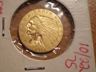 1911 P $2.  50 Indian Solid Gold U.  S.  Quarter Eagle Two Dollars Fifty Cents Coin photo