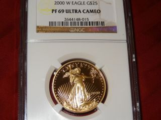 2000 W $25 1/2 Oz Proof Gold American Eagle Ngc Pf 69 Ultra Cameo photo