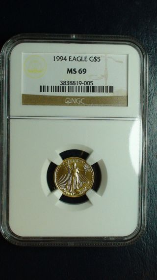 1994 P $5 Gold Eagle Ngc Ms69 Tenth Ounce 1/10 Oz Fine Gold Uncirculated Coin photo