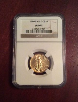1986 Gold American Eagle Coin $10 1/4 Ounce,  Ngc 3404253 - 054,  Ms 69 photo