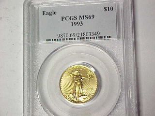 Pcgs Ms69 1993 $10 Gold American Eagle - 1/4 Ounce Of Gold - Key Date Coin photo