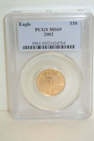 2002 Gold Eagle $10 Coin 1/4 Oz Gold Pcgs Ms69 (l - 2) photo