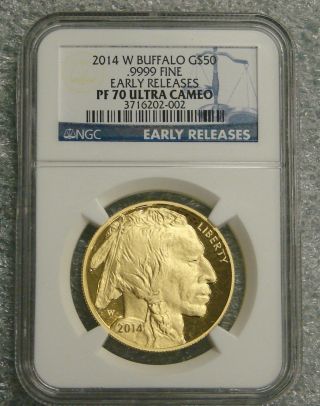 2014 W - Proof 1 Oz.  Gold American Buffalo $50 - Ngc Pf 70 Ucam - Early Releases photo