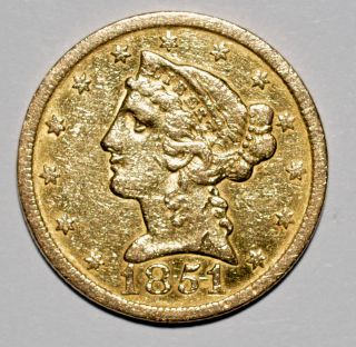 1851 - P $5.  00 Liberty Head Half Eagle Gold Coin Raw,  & Silver photo