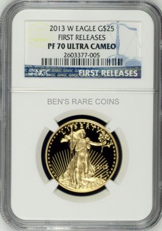 2013 W $25 Pf70 Ucam Gold Eagle 1/2 Oz.  Age Ngc First Release Pr Pf 70 Ucam Coin photo