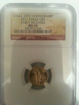 2011 1/10 Oz Gold American Eagle Ms - 70 Ngc 25th Anniversary photo