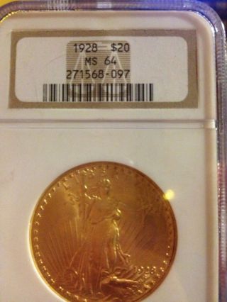 1928 $20 Gold St.  Gaudens Double Eagle Coin Ncg Ms64 - Low Opening Bid photo