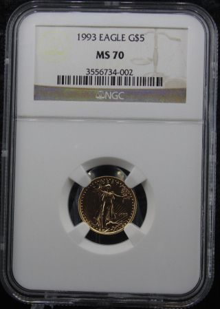 1993 $5 American Gold Eagle 1/10 Oz Ngc Ms 70 Key Date Coin photo