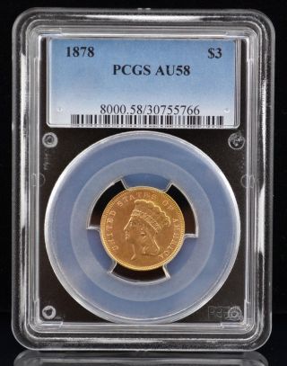 1878 $3 Gold Indian Princess Head Coin Pcgs Au58 - Low Opening Bid photo