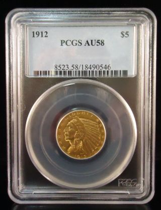 1912 $5 Gold Indian Head Half Eagle - Au58 Pcgs Low Opening Bid photo