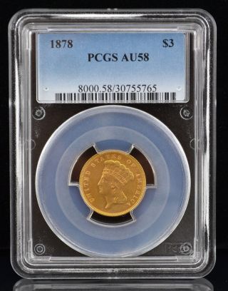 1878 $3 Gold Indian Princess Head Coin Pcgs Au58 - Low Opening Bid photo