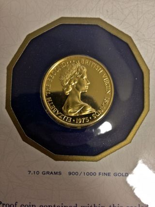 1975 Proof $100 Gold Coin Of The British Virgin Islands 7.  1 Grams.  900 Fine Gold photo