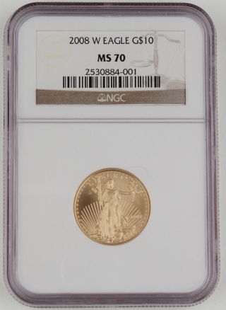 Us 2008 W $10 Burnished 1/4 Oz American Gold Eagle Ngc Ms70 Gem Bu,  