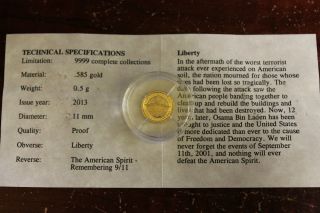 Remembering Sept 11 - 2001 - The American Spirit : Solid 14kt Gold Mini Coin photo