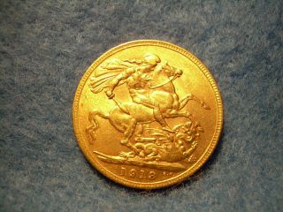 Bu 1913 British Gold Sovereign 0.  2354 Troy Ounce Gold photo