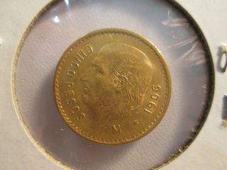 1906 Cinco Pesos Mexican Gold Coin photo