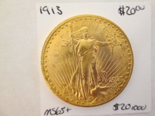 1913 $20 Saint Gaudens Gold Double Eagle Gem Brilliant Uncirculated photo