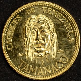 1955 - 1960 Venezuela Cacique Tamanaco Gold Coin (. 1736 Oz Of Gold) Very Creepy photo