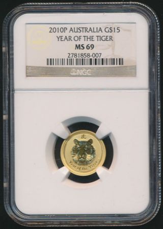 Australia 2010 $15 1/10oz Gold Year Of The Tiger Ngc Ms - 69 photo