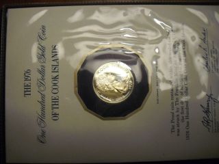 1976 $100 Cook Islands Proof Gold Coin,  90/100 Fine Gold.  277 Oz Km 16 photo