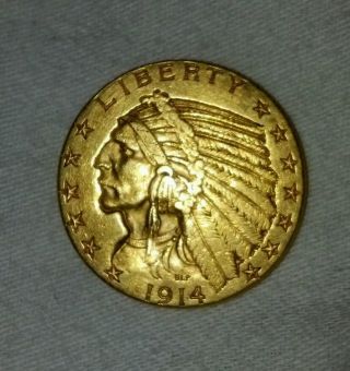 1914 $5 Gold Coin - 1/4oz Gold photo
