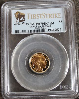2008 W $5 Proof Gold Buffalo 1/10 Oz.  Pcgs Pr70 Dcam First Strike photo